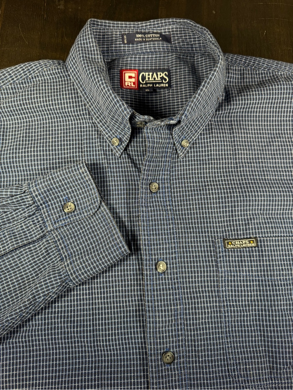 Vintage Chaps Ralph Lauren Plaid Button Down Shirt Mens XL Blue 90s